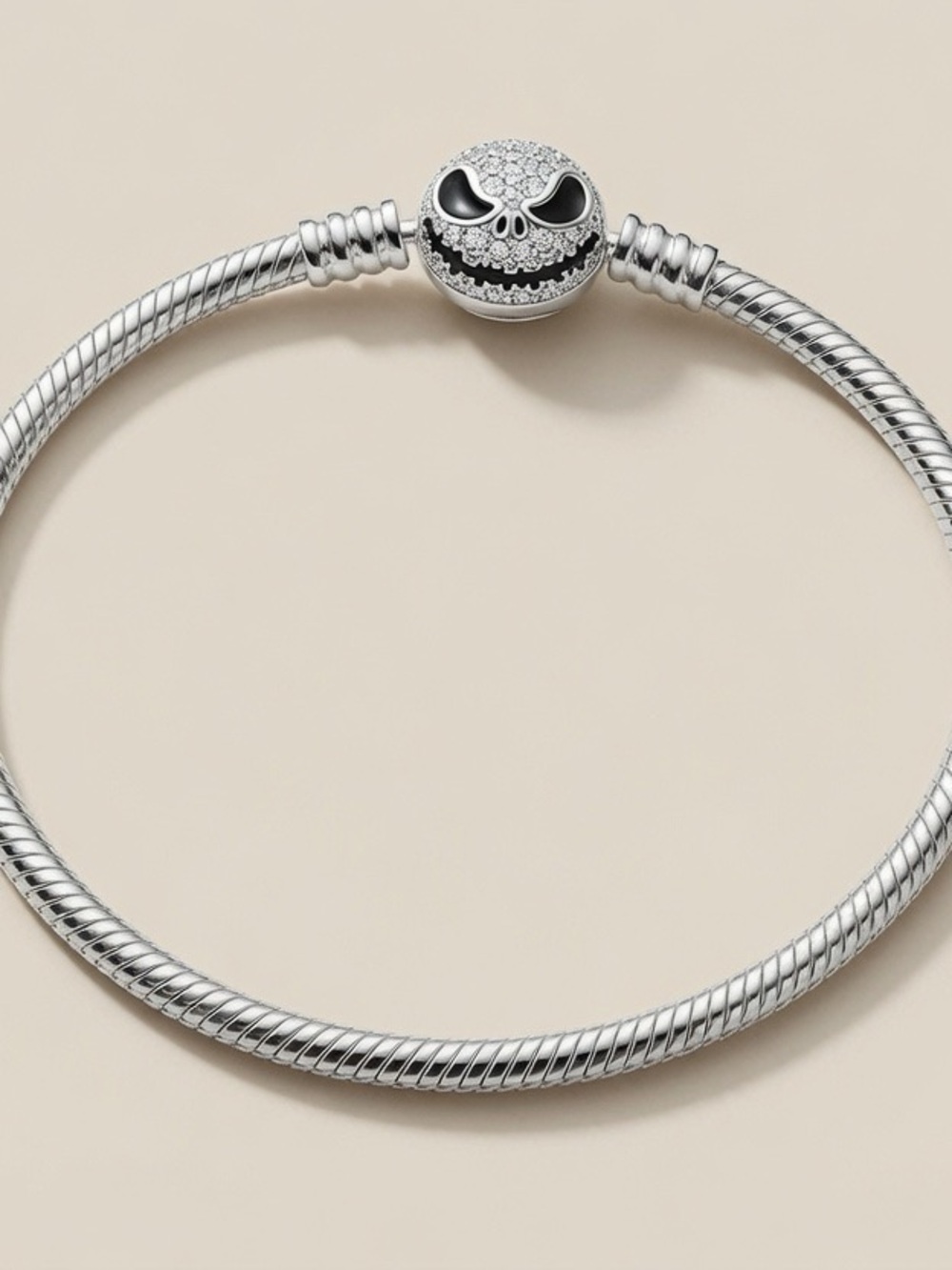 Sterling Silver Skull Clasp Charm Bracelet - Silver